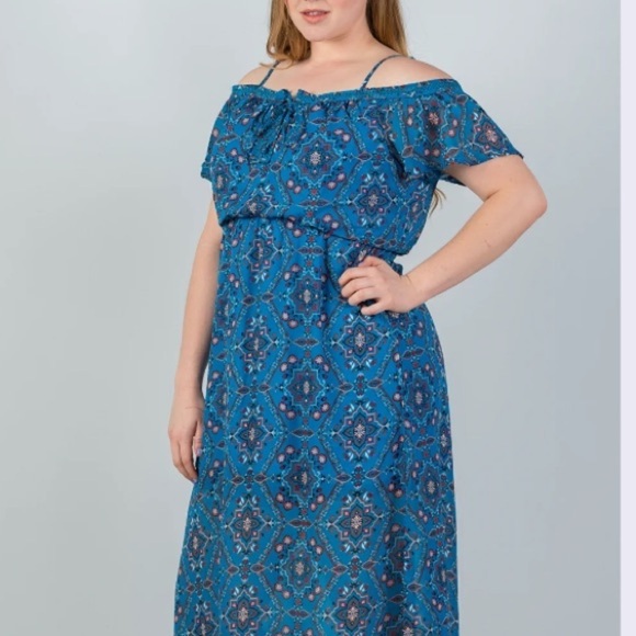 Purple Snow Dresses & Skirts - Purple Snow midi off shoulder dress size 2X southwestern Aztec print fit flare